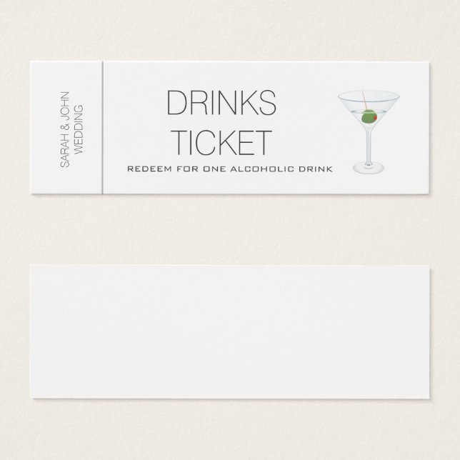 Custom Drink Ticket Wedding Reception Mini Card (Front & Back)