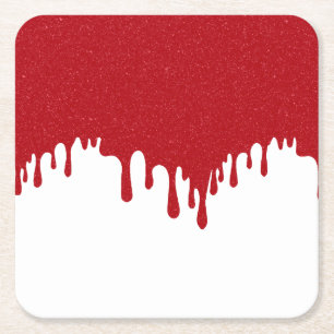 Custom Drip Tomato Red & White Party Paper Coaster