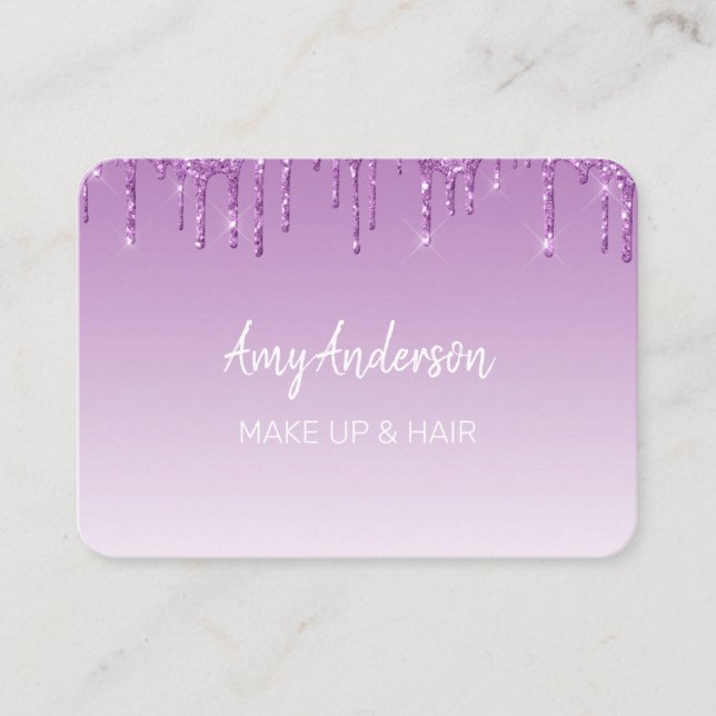 Custom Dripping Purple Glitter Business Card (Front)