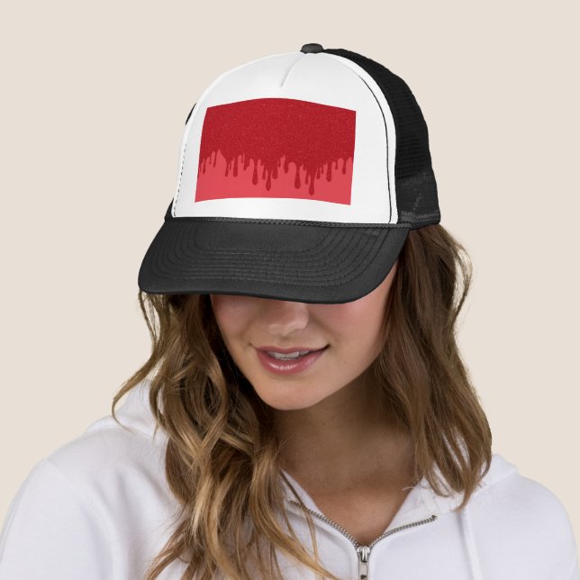 Custom Dripping Tomato Red Trucker Hat (In Situ)