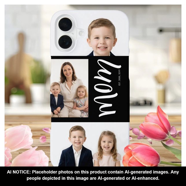 Custom Dual Mum Est. Years Script Black White iPhone Case (Creator Uploaded)