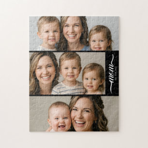 Custom Dual Mum Est. Years Script Black White Jigsaw Puzzle