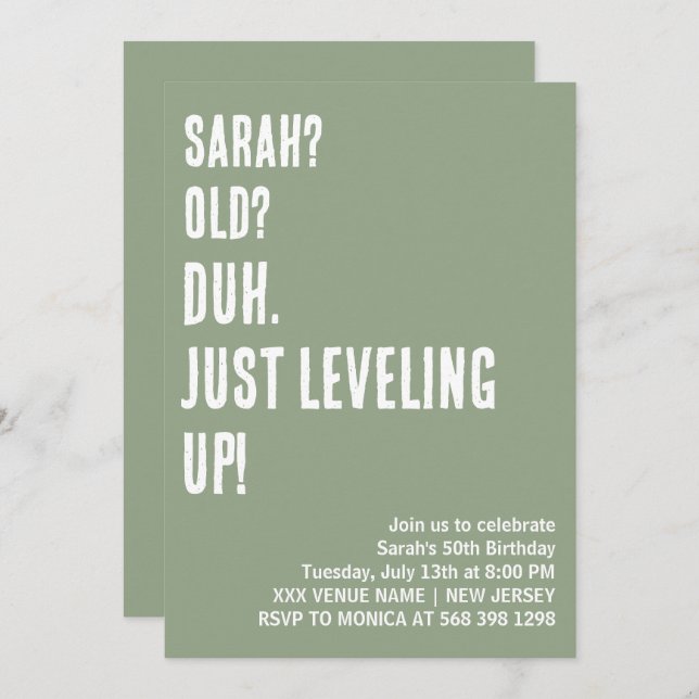 CUSTOM DUH. JUST LEVELING UP! FUNNY BIRTHDAY  INVITATION (Front/Back)