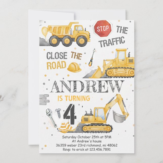 Custom Dump Truck Birthday for boys Invitation (Front)
