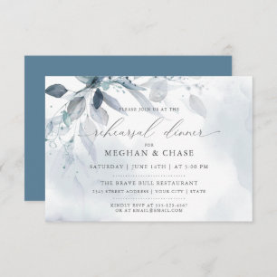 Custom  Dusty  Blue Foliage Watercolor Rehearsal Invitation