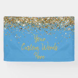 Custom Dusty Blue Gold Birthday Party Photo Booth Banner