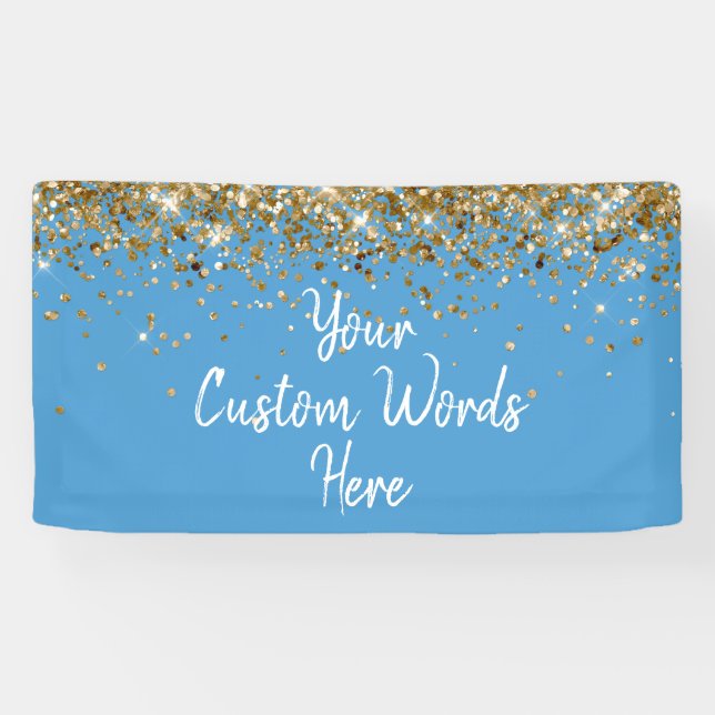 Custom Dusty Blue Gold Birthday Party Photo Booth Banner (Horizontal)