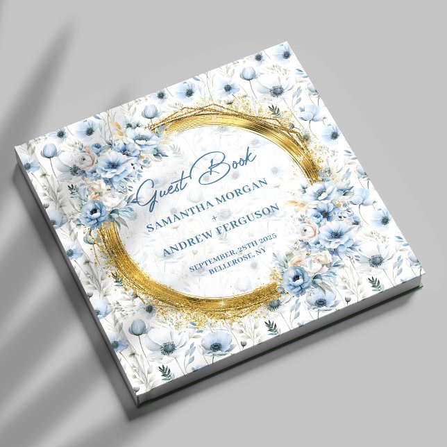 Custom Dusty Blue Gold Glitter Wedding Guest Book (Custom Dusty Blue Gold Glitter Wedding Guest Book)