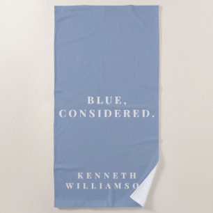 Custom Dusty Blue Grey White Minimalist Modern Men Beach Towel