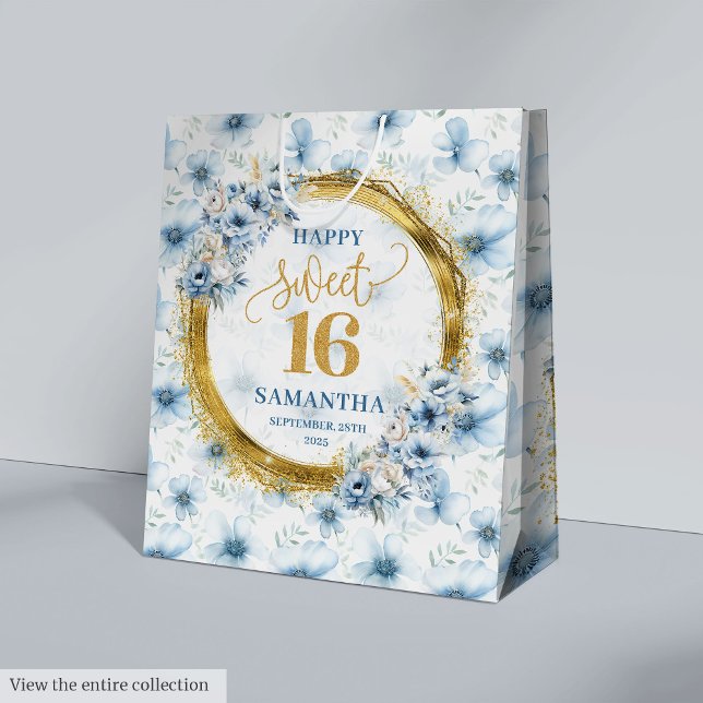 Custom Dusty Blue Sweet 16 Gold Glitter Party Bag (Custom Dusty Blue Sweet 16 Gold Glitter Party Bag)