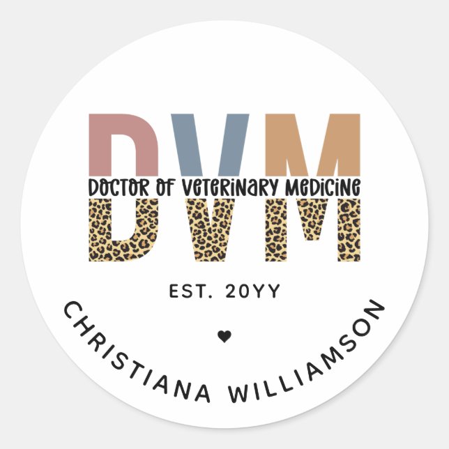 Custom DVM Doctor of Veterinary Medicine Gifts Classic Round Sticker (Front)