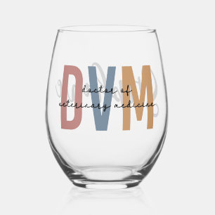 Custom DVM Doctor of Veterinary Medicine Gifts Stemless Wine Glass