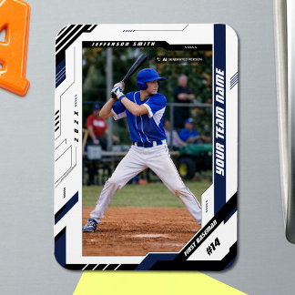 Custom Dynamic Blue Baseball Player Photo Magnet