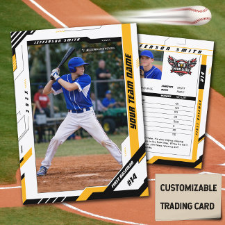 Custom Dynamic Yellow Baseball Player Trading Card