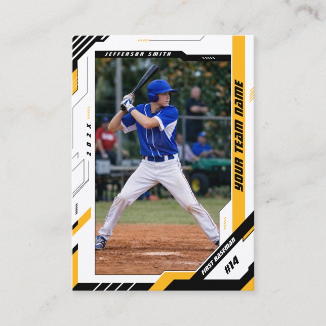 Custom Dynamic Yellow Baseball Player Trading Card (Front)