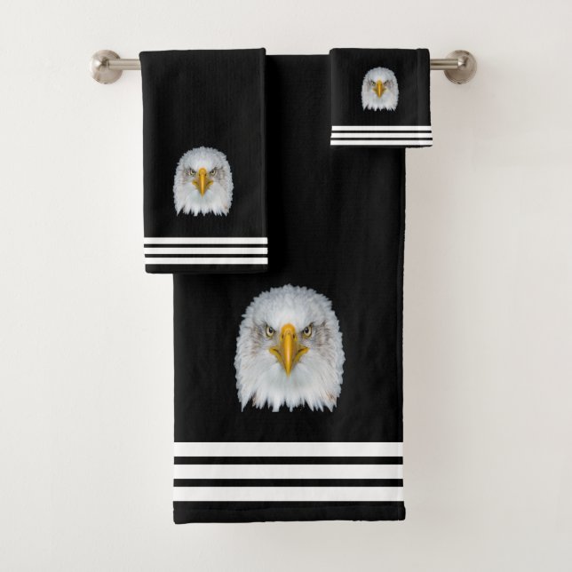 Custom Eagle & Three Stripes on Black Bath Towel Set (Insitu)