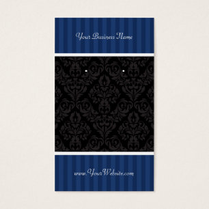 Custom Earring Cards Dark Blue Black Damask Stripe