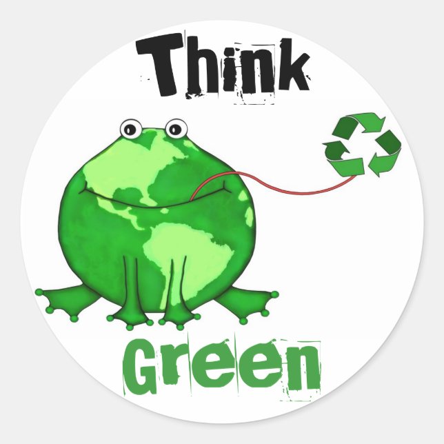 Custom Earth Day / Think Green Frog Stickers (Front)