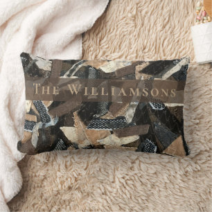 Custom Earthy Abstract Ribbon Stripes Collage Look Lumbar Cushion