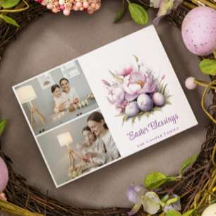Custom   Easter Blessings   Easter Eggs & Flowers  Holiday Card