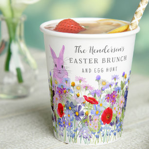 Custom Easter Brunch Egg Hunt Pink Bunny Floral Paper Cups