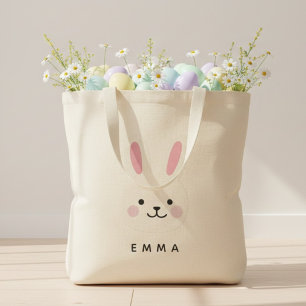 Custom Easter Bunny Face Personalized Name Tote Bag