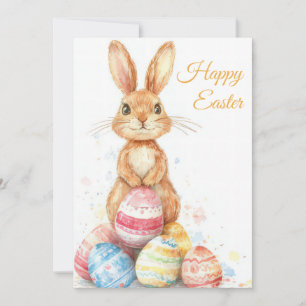 Custom Easter Card with Easter Bunny and Eggs