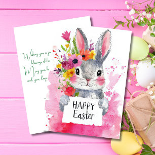 Custom Easter Card with Easter Bunny and Flowers