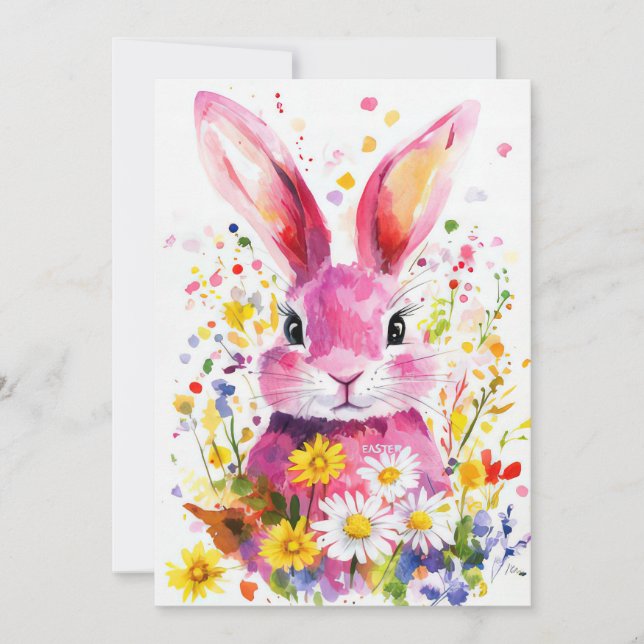 Custom Easter Card with Easter Eggs and Bunny (Front)