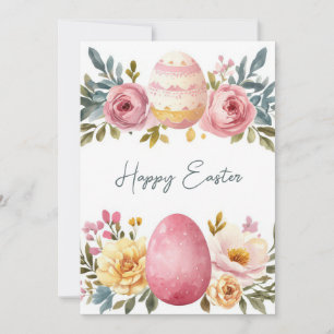 Custom Easter Card with Easter Eggs and Flowers