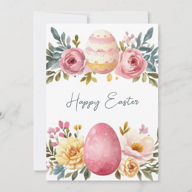 Custom Easter Card with Easter Eggs and Flowers (Front)