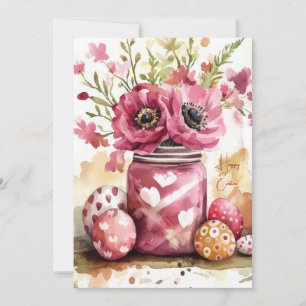 Custom Easter Card with Easter Eggs and Flowers