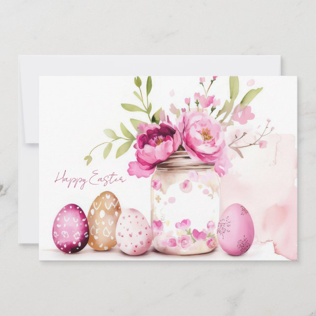 Custom Easter Card with Easter Eggs and Flowers (Front)