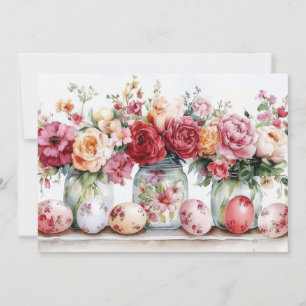 Custom Easter Card with Easter Eggs and Flowers