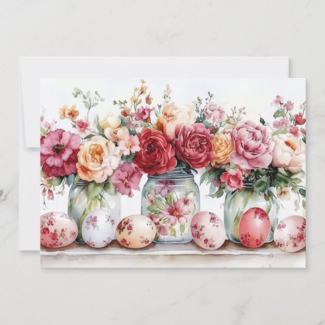 Custom Easter Card with Easter Eggs and Flowers (Front)