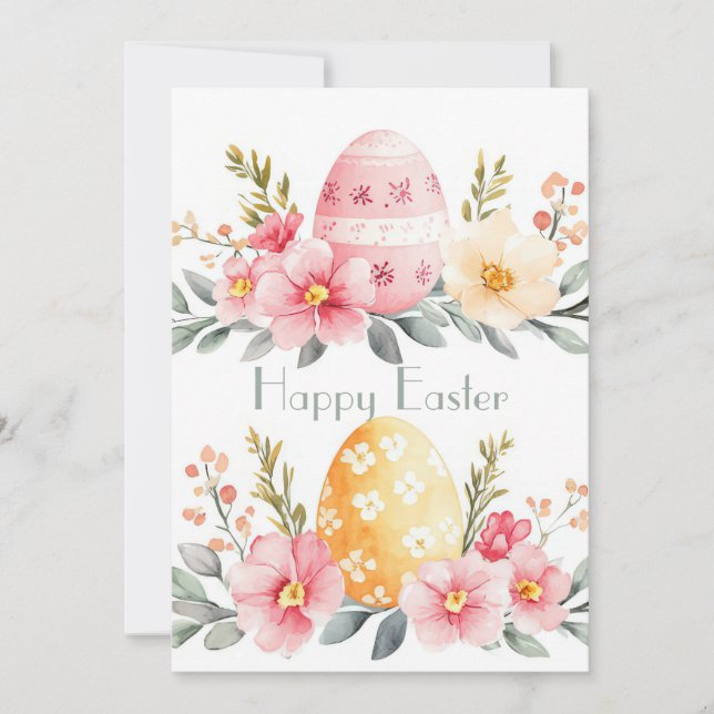 Custom Easter Card with Easter Eggs and Flowers (Front)