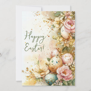 Custom Easter Card with Easter Eggs and Flowers