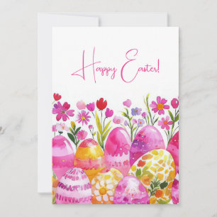 Custom Easter Card with Easter Eggs and Flowers