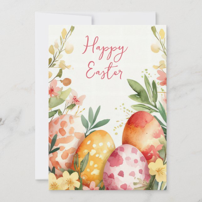 Custom Easter Card with Easter Eggs and Flowers (Front)