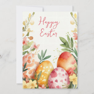 Custom Easter Card with Easter Eggs and Flowers