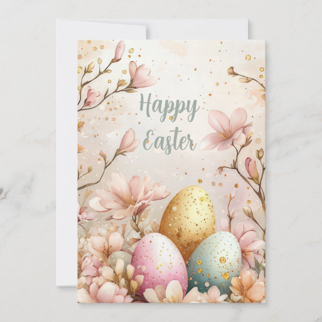 Custom Easter Card with Easter Eggs and Flowers (Front)