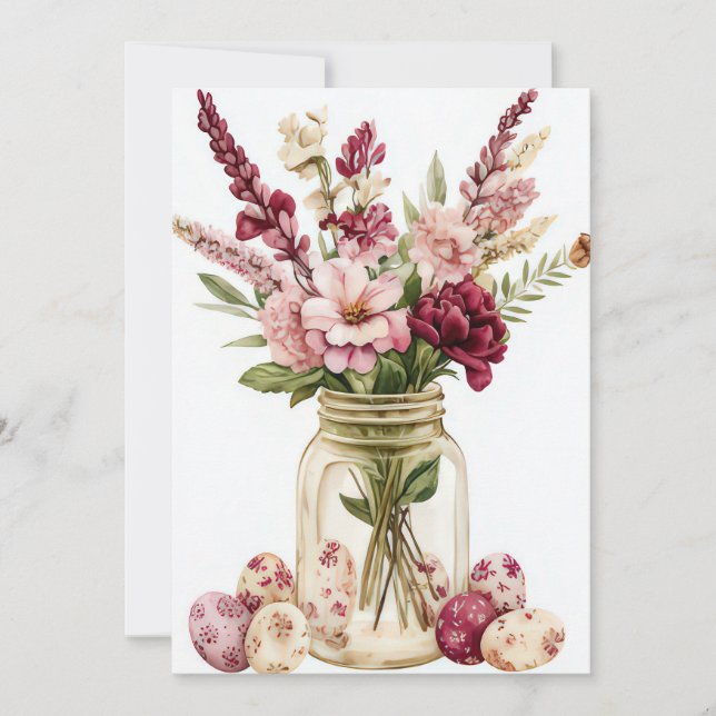 Custom Easter Card with Easter Eggs and Flowers (Front)