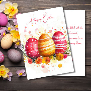 Custom Easter Card with Easter Eggs and Flowers
