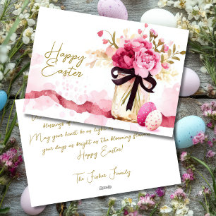 Custom Easter Card with Easter Eggs and Flowers