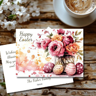 Custom Easter Card with Easter Eggs and Flowers