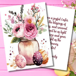 Custom Easter Card with Easter Eggs and Flowers