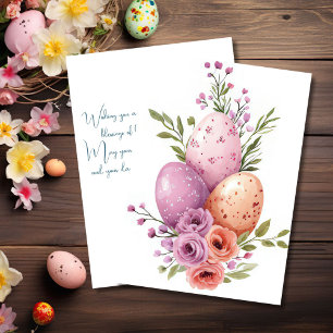 Custom Easter Card with Easter Eggs and Flowers