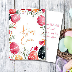 Custom Easter Card with Easter Eggs and Flowers