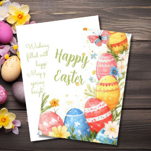 Custom Easter Card with Easter Eggs and Flowers