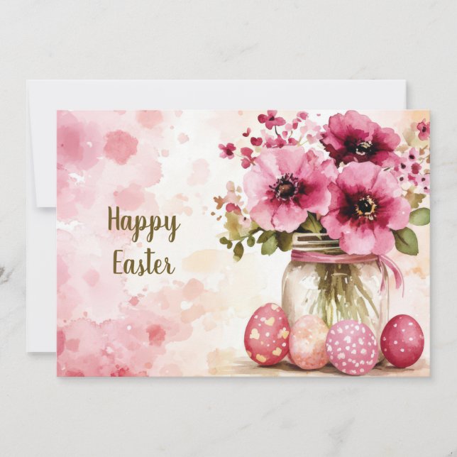 Custom Easter Card with Easter Eggs and Flowers (Front)